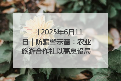 2025年6月11日｜防骗警示窗：农业旅游合作社以高息设局，集资380万