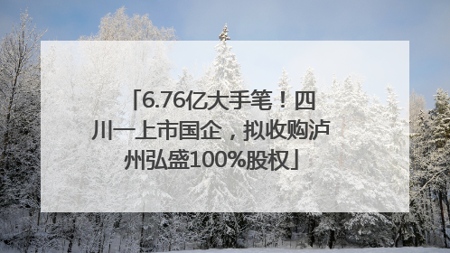6.76亿大手笔！四川一上市国企，拟收购泸州弘盛100%股权